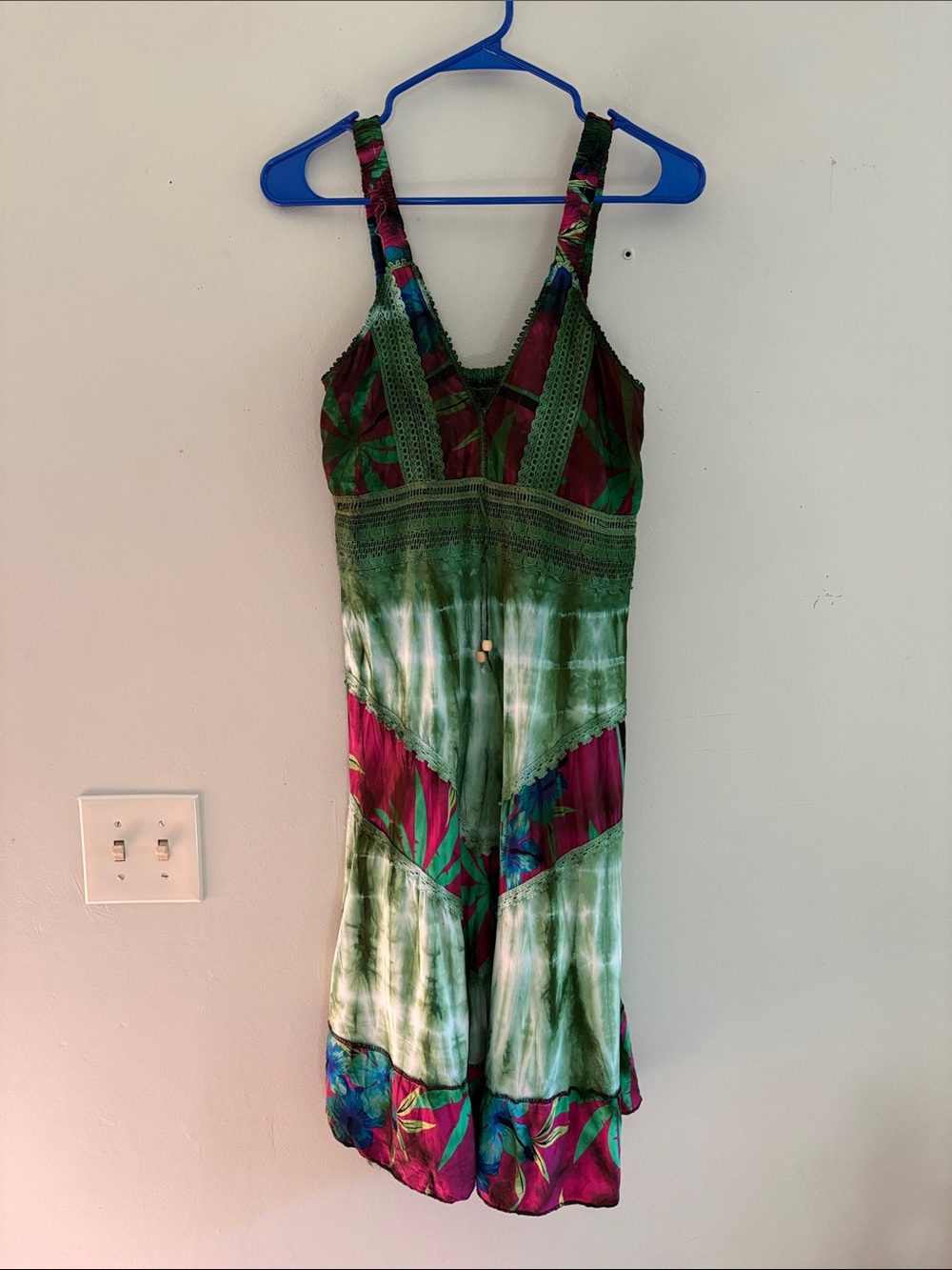 Green & Pink Tie-Dye Floral Sundress M